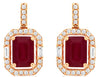 2.56CT DIAMOND & AAA RUBY 14KT ROSE GOLD 3D EMERALD CUT & ROUND HANGING EARRINGS