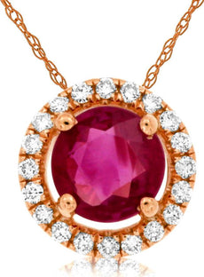 .55CT DIAMOND & AAA RUBY 14KT ROSE GOLD 3D ROUND HALO CLASSIC FLOATING PENDANT