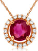 .55CT DIAMOND & AAA RUBY 14KT ROSE GOLD 3D ROUND HALO CLASSIC FLOATING PENDANT