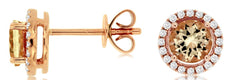 0.90CT DIAMOND & AAA MORGANITE 14KT ROSE GOLD 3D CLASSIC ROUND HALO STUD EARRINGS