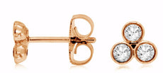 ESTATE 0.30CT DIAMOND 14KT ROSE GOLD CLASSIC ETOILE BEZEL 3 STONE STUD EARRINGS