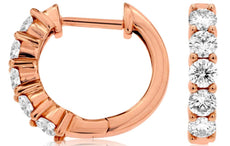1.00CT DIAMOND 14KT ROSE GOLD 3D ROUND 5 STONE SHARED PRONG HUGGIE HOOP EARRINGS