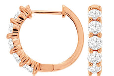 2.00CT DIAMOND 14KT ROSE GOLD 5 STONE SHARED PRONG HUGGIE HOOP HANGING EARRINGS