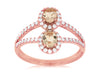 .96CT DIAMOND & AAA MORGANITE 14K ROSE GOLD OVAL & ROUND DOUBLE FLOWER LOVE RING