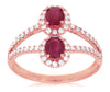 WIDE 1.22CT DIAMOND & AAA RUBY 14K ROSE GOLD OVAL & ROUND DOUBLE FLOWER FUN RING