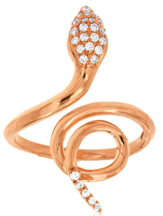 ESTATE .18CT DIAMOND 14KT ROSE GOLD 3D ROUND SNAKE FUN RING