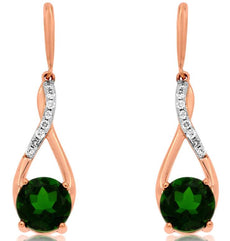 ESTATE 3.0CT DIAMOND & AAA GREEN GARNET 14K ROSE GOLD TEAR DROP HANGING EARRINGS