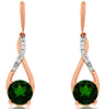 ESTATE 3.0CT DIAMOND & AAA GREEN GARNET 14K ROSE GOLD TEAR DROP HANGING EARRINGS
