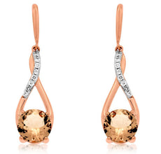 2.60CT DIAMOND & AAA MORGANITE 14KT ROSE GOLD 3D INFINITY LOVE HANGING EARRINGS