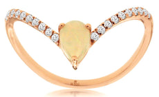 0.44CT DIAMOND & AAA OPAL 14K ROSE GOLD PEAR SHAPE & ROUND V SHAPE BUTTERFLY RING