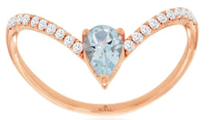 0.49CT DIAMOND & AAA AQUAMARINE 14KT ROSE GOLD PEAR SHAPE & ROUND BUTTERFLY RING