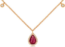 .87CT DIAMOND & AAA RUBY 14KT ROSE GOLD PEAR SHAPE & ROUND BY THE YARD NECKLACE