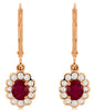 1.13CT DIAMOND & AAA RUBY 14KT ROSE GOLD OVAL FLOWER LEVERBACK HANGING EARRINGS