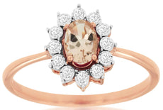 .51CT DIAMOND & AAA MORGANITE 14KT ROSE GOLD 3D OVAL & ROUND FLOWER LOVE RING