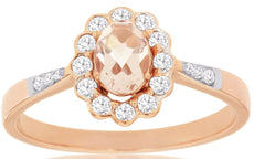 .62CT DIAMOND & AAA MORGANITE 14K ROSE GOLD OVAL & ROUND FLOWER ENGAGEMENT RING