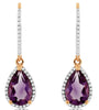 2.32CT DIAMOND & AAA AMETHYST 14KT ROSE GOLD CLIP ON LEVERBACK HANGING EARRINGS