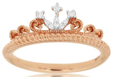 ESTATE .05CT DIAMOND 14KT ROSE GOLD 3D CLASSIC FILIGREE CROWN FUN LOVE RING
