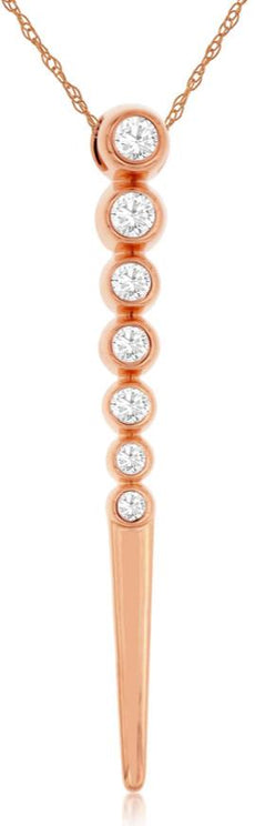 ESTATE .20CT DIAMOND 14K ROSE GOLD 3D ROUND GRADUATING BEZEL JOURNEY BAR PENDANT