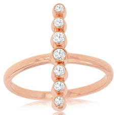 ESTATE .20CT DIAMOND 14K ROSE GOLD 3D CLASSIC ROUND BEZEL 7 STONE LUCKY BAR RING