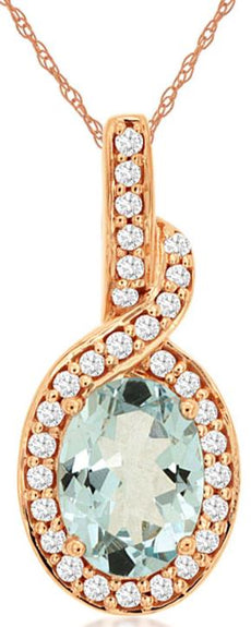 0.80CT DIAMOND & AAA AQUAMARINE 14KT ROSE GOLD OVAL & ROUND INFINITY LOVE PENDANT
