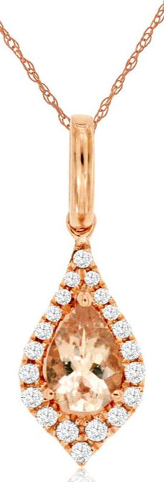 0.45CT DIAMOND & AAA MORGANITE 14K ROSE GOLD PEAR SHAPE & ROUND TEAR DROP PENDANT