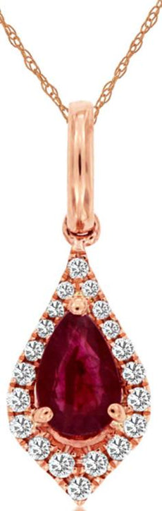 0.52CT DIAMOND & AAA RUBY 14KT ROSE GOLD 3D PEAR SHAPE & ROUND FLOATING PENDANT