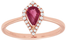 0.52CT DIAMOND & AAA RUBY 14KT ROSE GOLD PEAR SHAPE & ROUND TEAR DROP LOVE RING