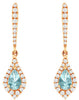 0.52CT DIAMOND & AAA AQUAMARINE 14K ROSE GOLD PEAR SHAPE & ROUND HANGING EARRINGS