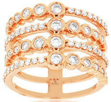 WIDE 1.07CT DIAMOND 14K ROSE GOLD WIDE MULTI ROW ETOILE WEDDING ANNIVERSARY RING