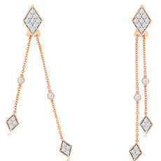 ESTATE .80CT DIAMOND 14KT ROSE GOLD 3D GEOMETRICAL BY THE YARD HANGING EARRINGS