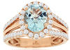 LARGE 2.29CT DIAMOND & AAA AQUAMARINE 14K ROSE GOLD OVAL & ROUND ENGAGEMENT RING