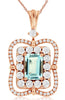 1.12CT DIAMOND & AAA AQUAMARINE 14KT ROSE GOLD 3D 4 LEAF CLOVER FLOATING PENDANT