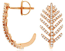 WIDE .50CT DIAMOND 14KT ROSE GOLD MULTI LEAF UMBRELLA SCREWBACK HANGING EARRINGS