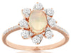 1.0CT DIAMOND & AAA OPAL 14KT ROSE GOLD 3D CLASSIC OVAL & ROUND FLOWER LOVE RING