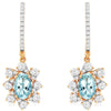 1.46CT DIAMOND & AAA AQUAMARINE 14KT ROSE GOLD OVAL & ROUND LEVERBACK EARRINGS
