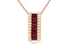 1.1CT DIAMOND & AAA RUBY 14KT ROSE GOLD BAGUETTE & ROUND 3 ROW FLOATING PENDANT