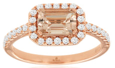 1.28CT DIAMOND & AAA MORGANITE 14KT ROSE GOLD EMERALD CUT & ROUND OCTAGON RING