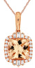 2.18CT DIAMOND & AAA MORGANITE 14KT ROSE GOLD ROUND & BAGUETTE FLOATING PENDANT