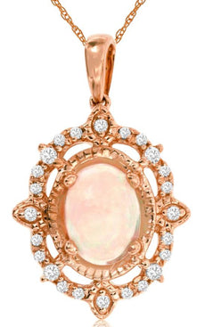 1.02CT DIAMOND & AAA OPAL 14KT ROSE GOLD 3D OVAL & ROUND FLOWER FLOATING PENDANT