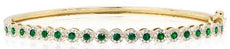 1.18CT DIAMOND & AAA EMERALD 14KT YELLOW GOLD ROUND HALO FLOWER BANGLE BRACELET