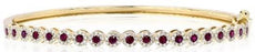 1.42CT DIAMOND & AAA RUBY 14KT YELLOW GOLD 3D ROUND HALO FLOWER BANGLE BRACELET