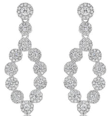 1.20CT DIAMOND 14KT WHITE GOLD MULTI FLOWER CLASSIC TEAR DROP HANGING EARRINGS