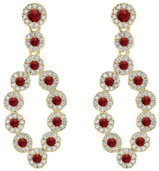 1.2CT DIAMOND & AAA RUBY 14K YELLOW GOLD MULTI FLOWER TEAR DROP HANGING EARRINGS