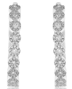 1.81CT DIAMOND 14KT WHITE GOLD 3D MULTI FLOWER INSIDE OUT HOOP HANGING EARRINGS