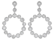 1.70CT DIAMOND 14KT WHITE GOLD 3D MULTI FLOWER CIRCLE OF LIFE HANGING EARRINGS
