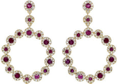 1.87CT DIAMOND & AAA RUBY 14KT YELLOW GOLD 3D CIRCLE OF LIFE HANGING EARRINGS