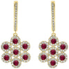 1.02CT DIAMOND & AAA RUBY 14KT YELLOW GOLD FLOWER LEVERBACK HANGING EARRINGS