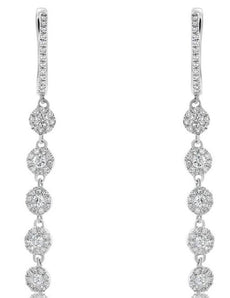 .65CT DIAMOND 14K WHITE GOLD MULTI FLOWER BY THE YARD LEVERBACK HANGING EARRINGS
