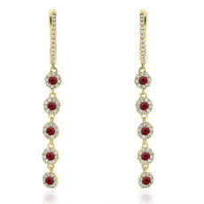 .71CT DIAMOND & AAA RUBY 14KT YELLOW GOLD MULTI FLOWER JOURNEY HANGING EARRINGS