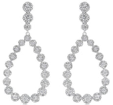 2.56CT DIAMOND 14KT WHITE GOLD 3D MULTI FLOWER TEAR DROP LOVE HANGING EARRINGS
